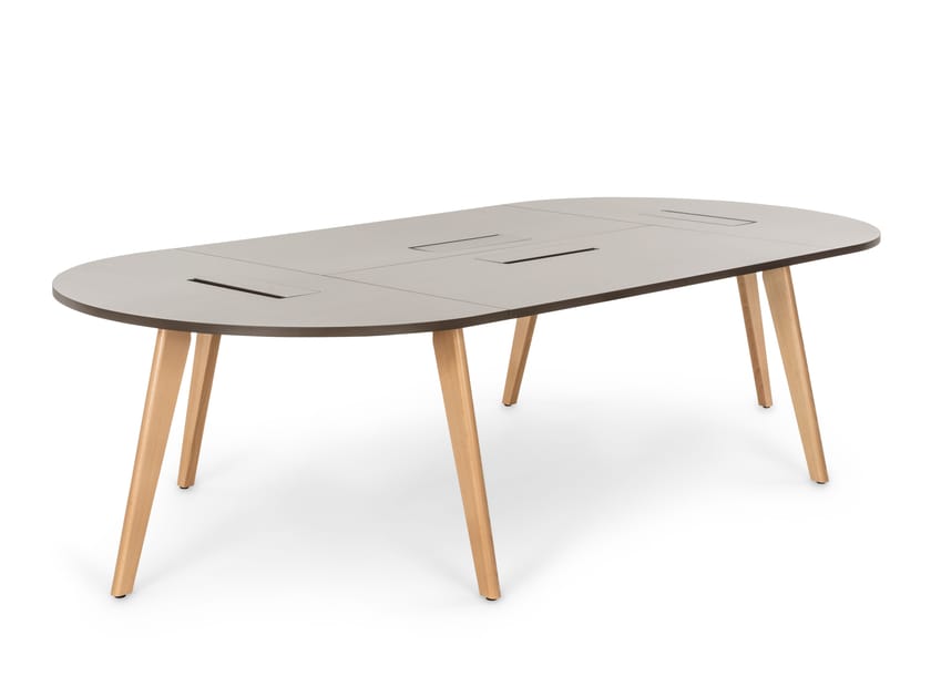 Ламинированный овальный стол для совещаний с системой кабельной втулки Haworth A_Wood ARCH-00028377