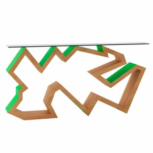 Консоль деревянная, дуб с фигурным основанием и зеленой отделкой "Ласточка" от Odingeniy ODINGENIY  178418 Бежевый;зеленый