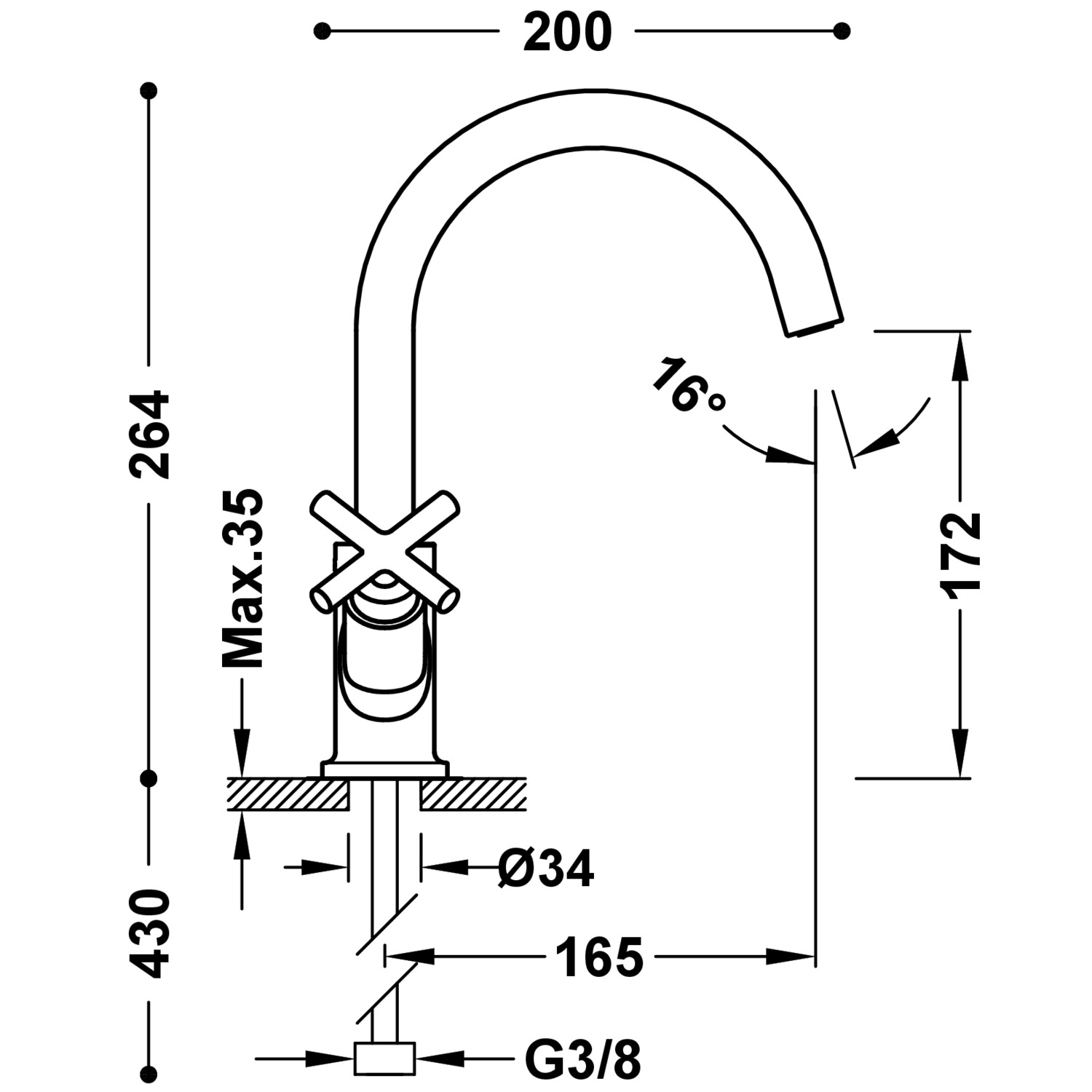 Смеситель для раковины MONTBLANC High с двумя ручками-28320301NM TRES Mont Blanc - Вид №1