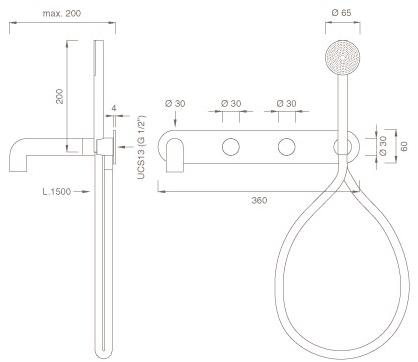 Ceadesign Смеситель для ванны настенный из нержавеющей стали с ручным душем Cartesio Car 51y - Вид №1
