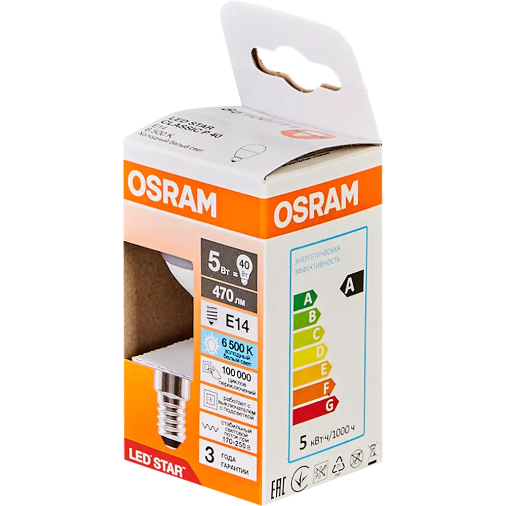 Лампа светодиодная Osram шар 5Вт 470Лм E14 холодный белый свет STLM-2074742 - Вид №3