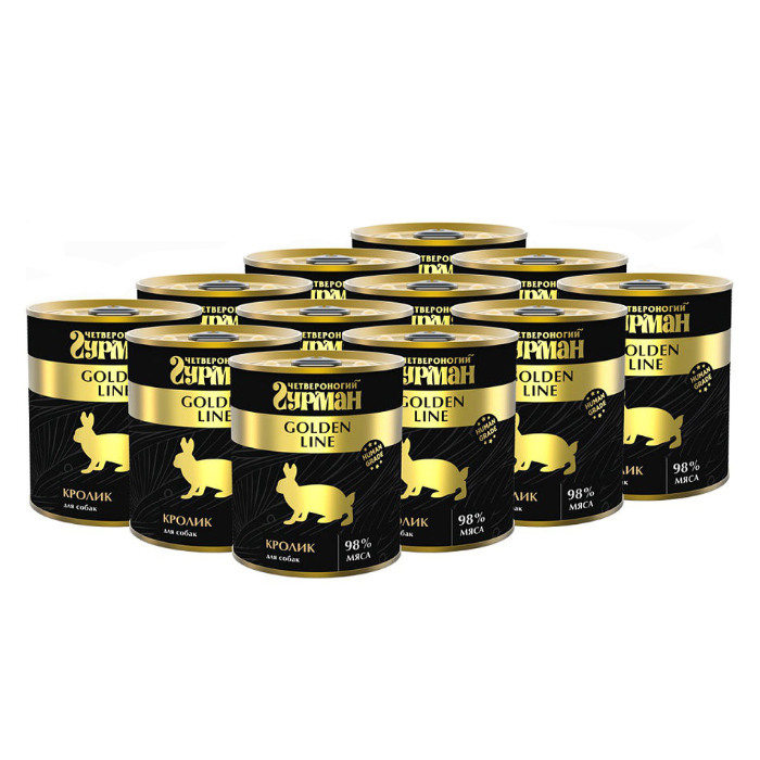 ПР0030492*12 Корм для собак Кролик натуральный в желе (золотая серия) конс. 340г (упаковка - 12 шт) ЧЕТВЕРОНОГИЙ ГУРМАН 