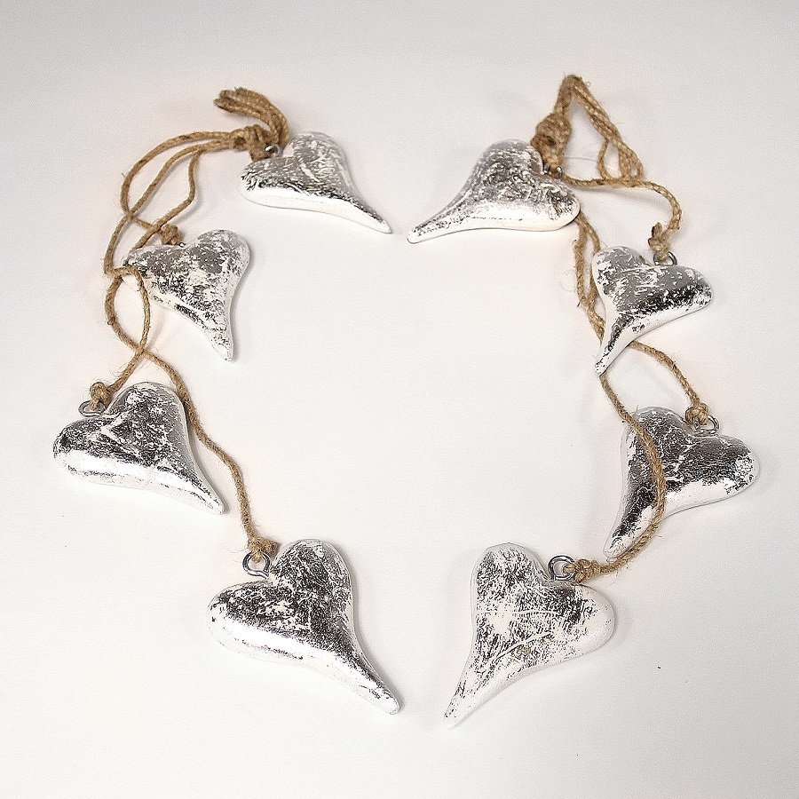 Гирлянда новогодняя подвесная "Сердца вытянутые серебряные" Snow hearts, 60 см ENJOYME  253064 Серебро  - Вид №1
