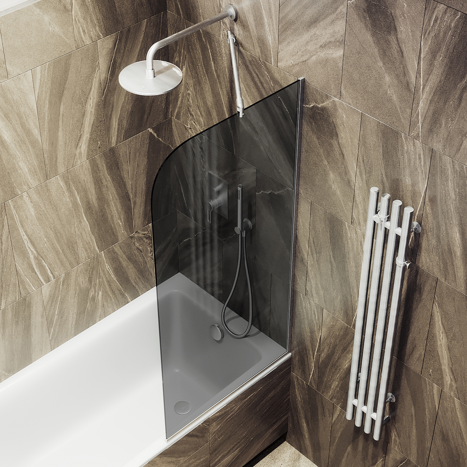 Шторка для ванны в узком профиле ST-128-5у Public Steel