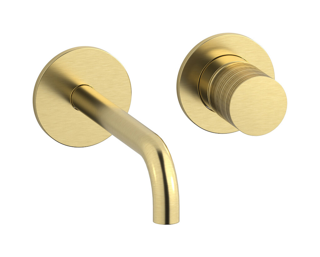 Встроенный в стену смеситель для раковины на 2 отверстия в комплекте с донным клапаном WE ARE IB vn706os Brushed Pale Gold Vinile