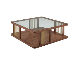 Квадратный журнальный столик из дерева и стекла