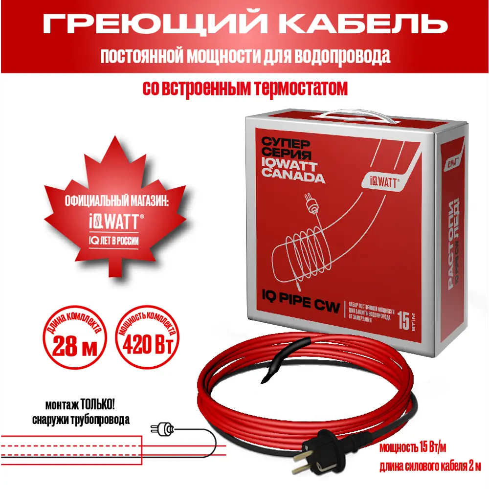 90535787 Нагревательный кабель Iqwatt 28 м 420 Вт STLM-0936358