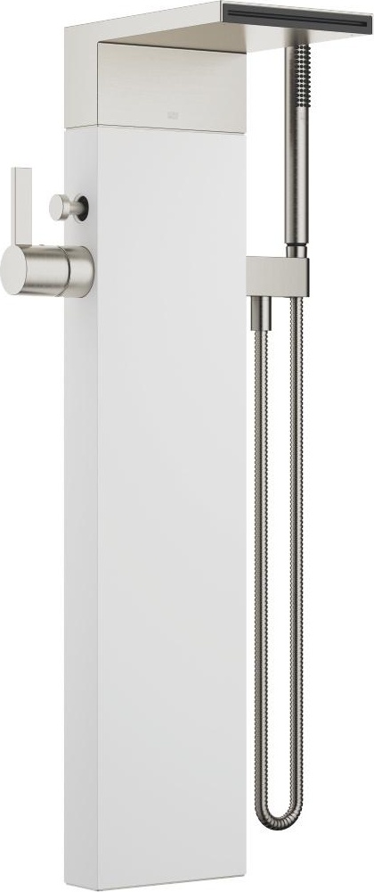 25964979-06 Смеситель для ванны однорычажный с каскадным изливом для свободностоящего монтажа с комплектом с душевым шлангом - платина матовая Dornbracht CL.1