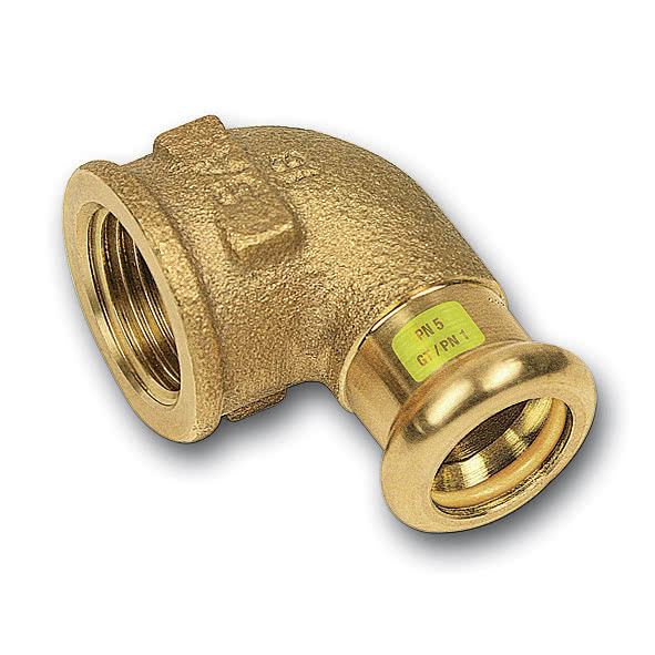 1110902834 SANHA 11090G пресс-фитинг газ, бронза, угловой переход ВПр-ВР 28x3/4 мм  - Вид №1