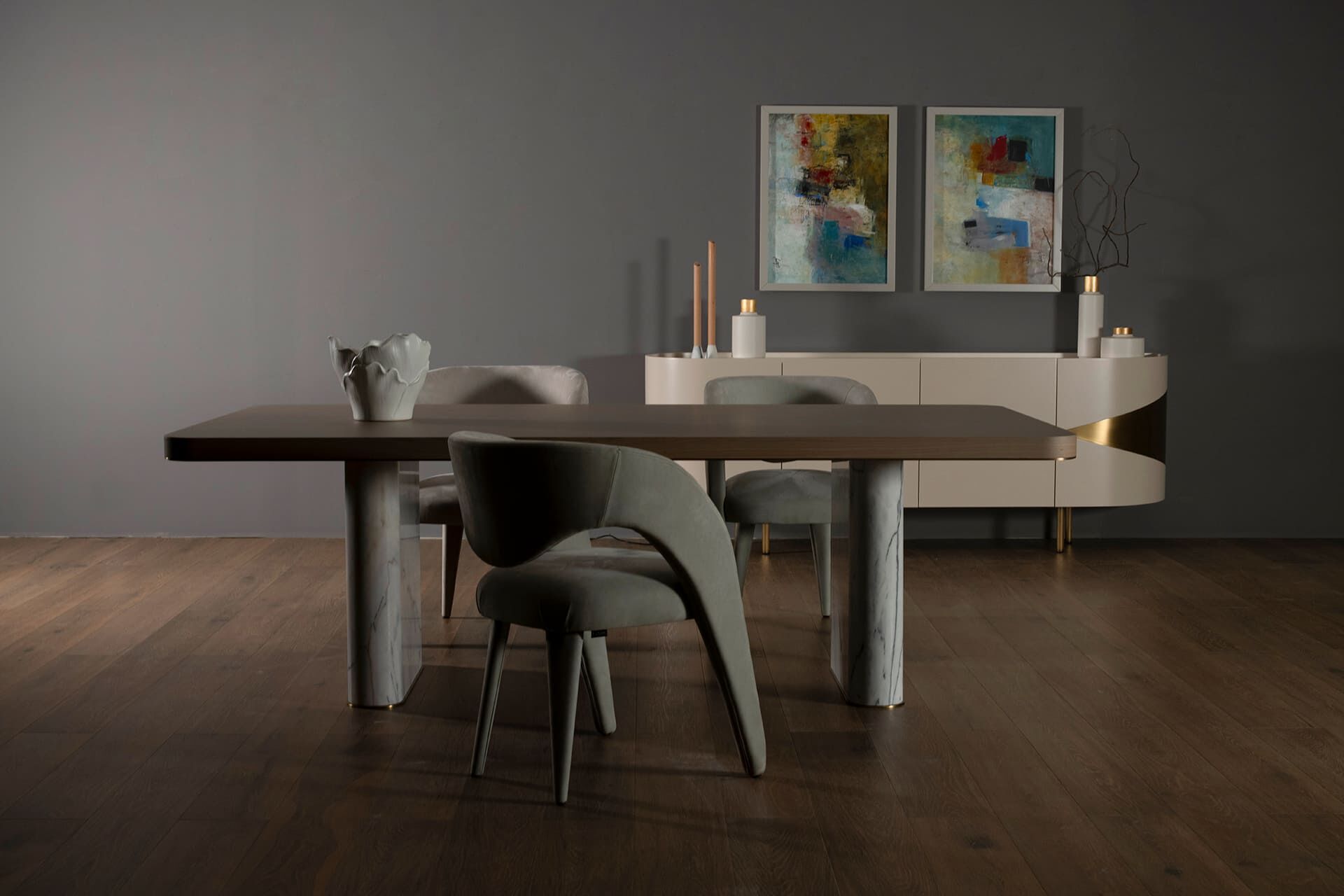 Прямоугольный обеденный стол из дуба и мрамора Calacatta Greenapple FALL ARCH-00008402 - Вид №2