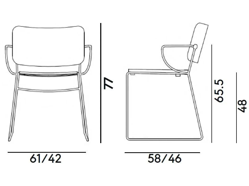 Стул для салазок с подлокотниками из стали и ясеня Billiani Button Down ARCH-00080698 - Вид №1