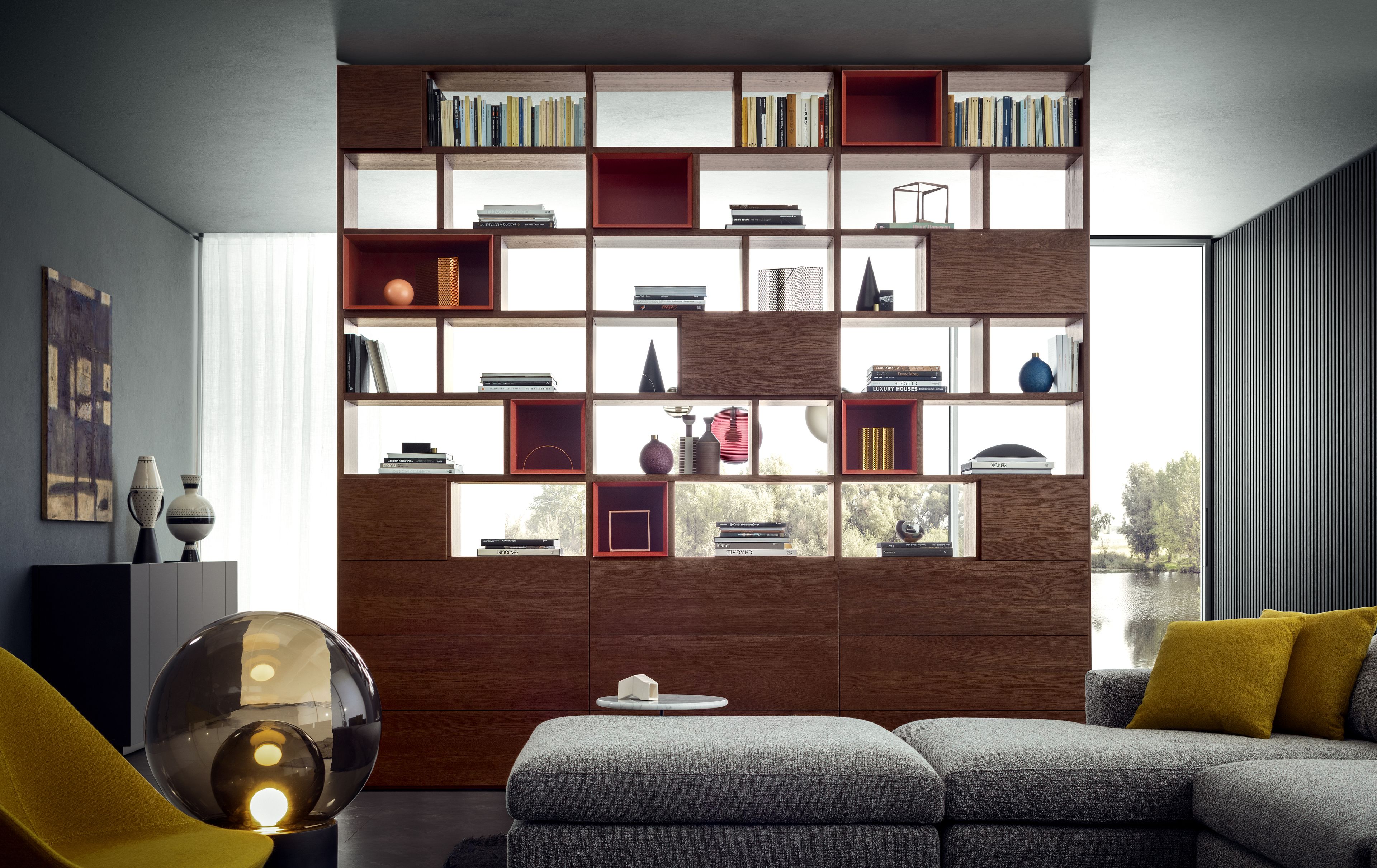 Деревянный секционный двухсторонний книжный шкаф Pianca Spazioteca ARCH-00086866