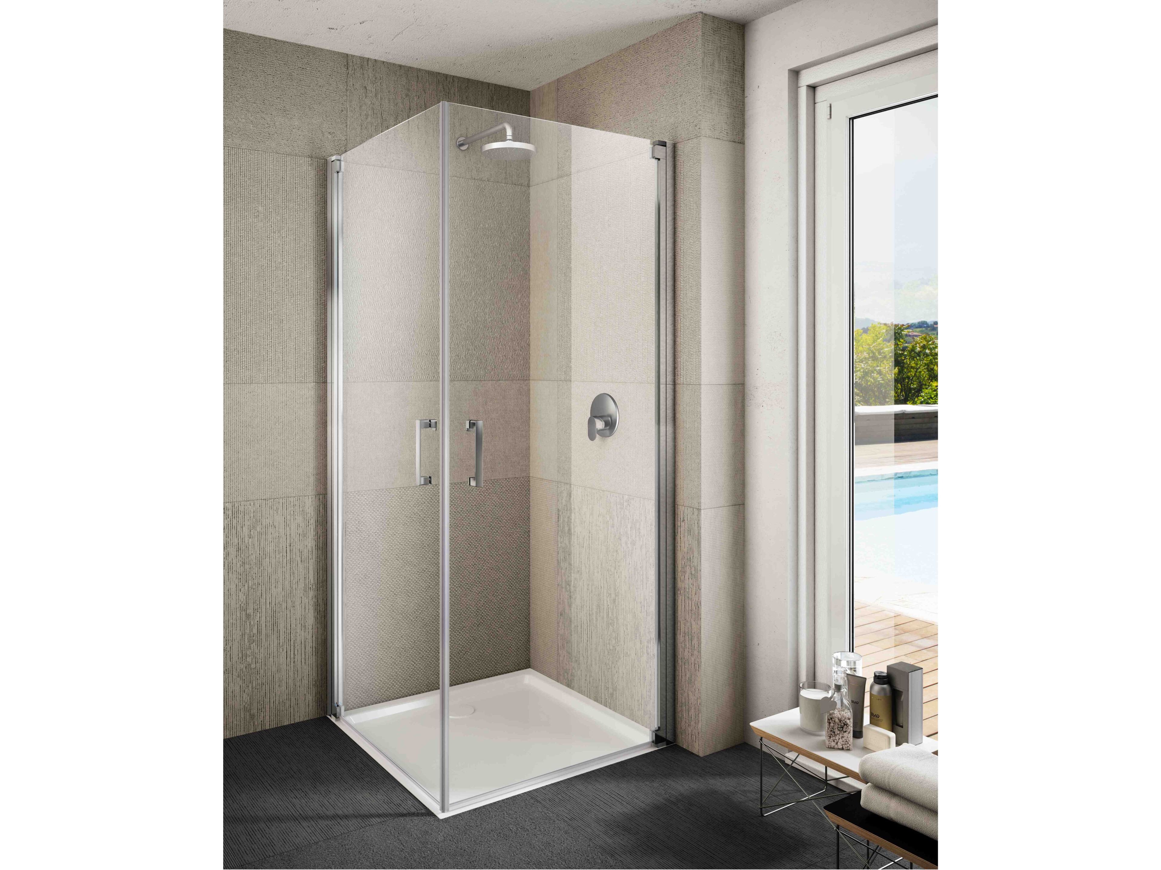 Угловая душевая кабина из закаленного стекла с распашной дверью Provex Industrie ARCH-00031649 - Вид №1