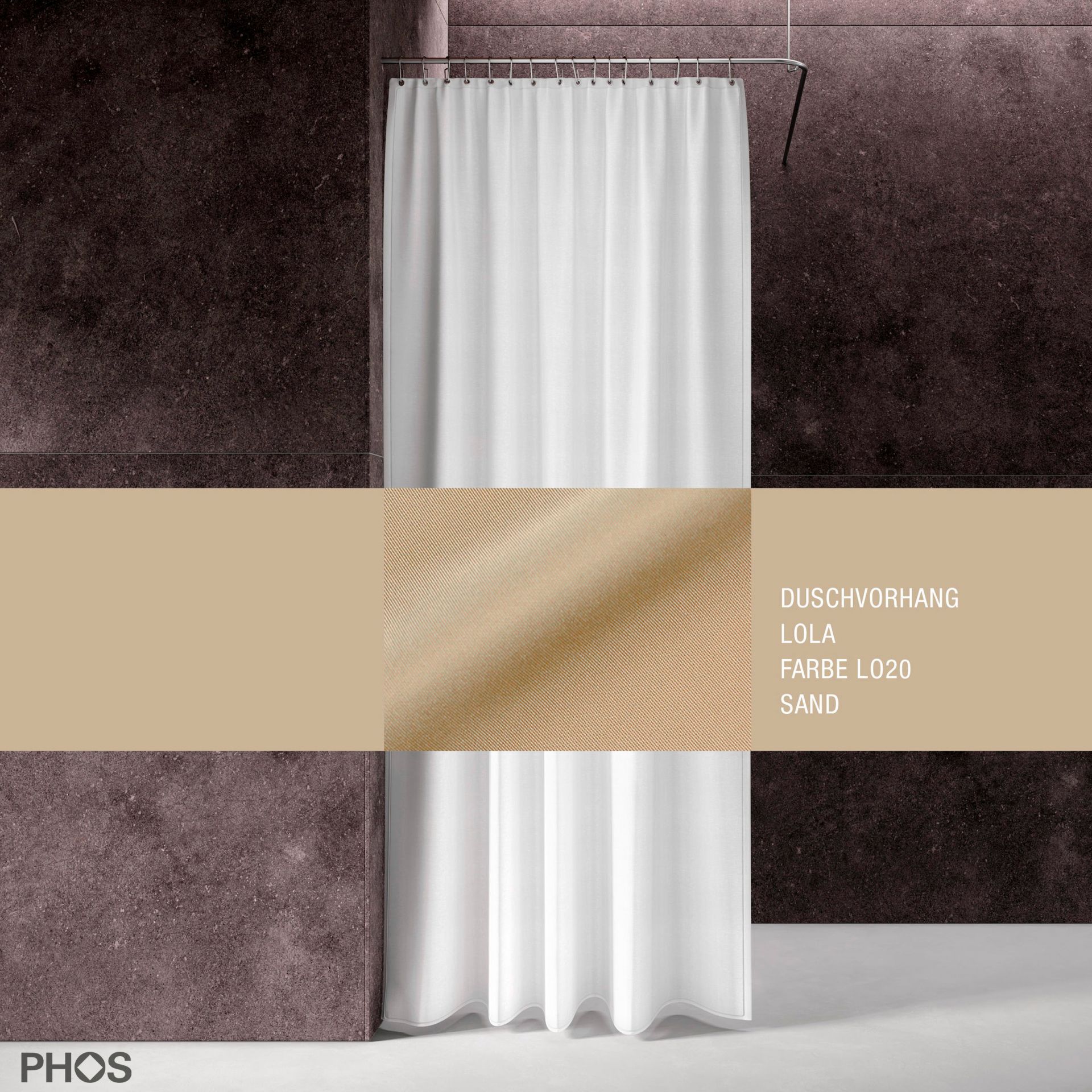 DV-LOLA200-120-LO20 Занавеска для душа лола, длина 200 см, ширина 120 см. песок. PHOS 