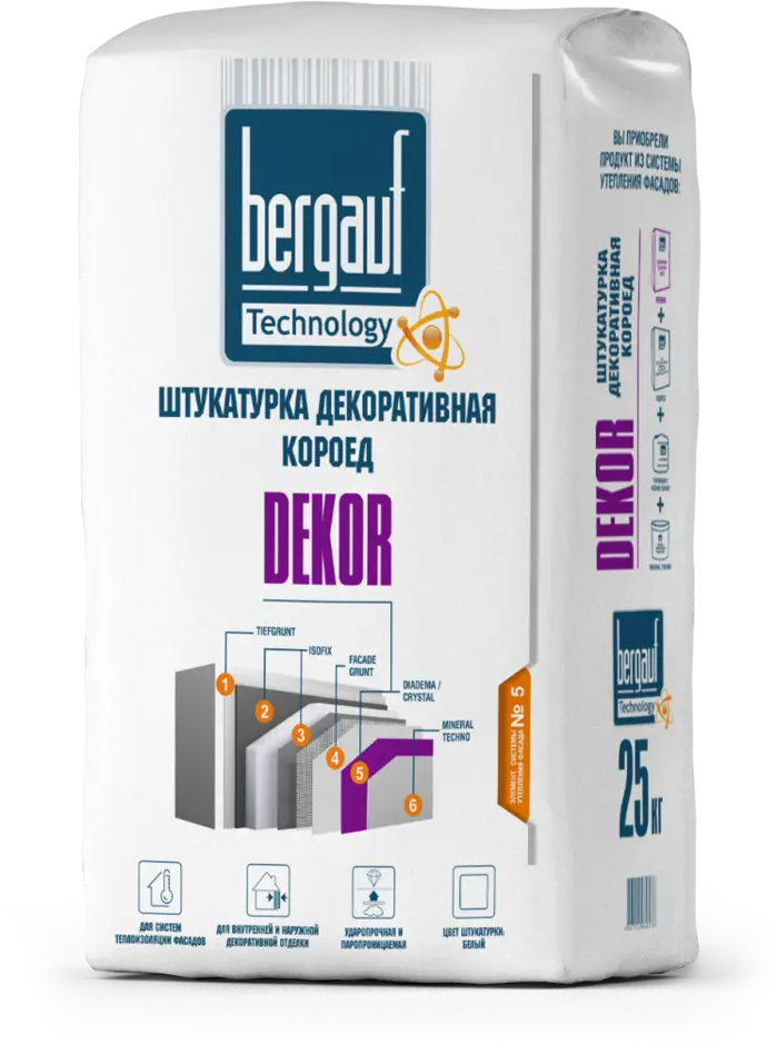Декоративная штукатурка BERGAUF Dekor «Короед» для фасадов и интерьеров 12984887