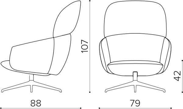 NT8098 High back lounge armchair, swivel aluminum base True Design Not - Вид №1