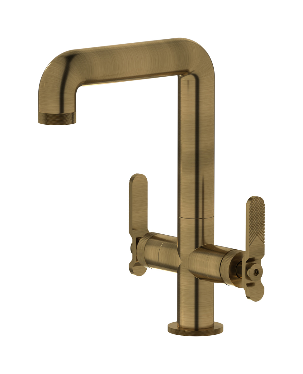 Смеситель для раковины на 1 отверстие с 2 ручками в комплекте с донным клапаном. WE ARE IB b2205mb Modern Bronze Bold