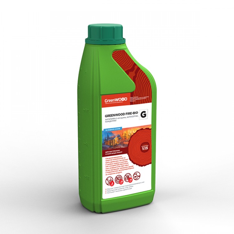 GWF-GK/01 GreenLAB GREENWOOD FIRE-BIO G Концентрат 1:15, 1 л, АНТИПИРЕН II-ой группы, АНТИСЕПТИК 
