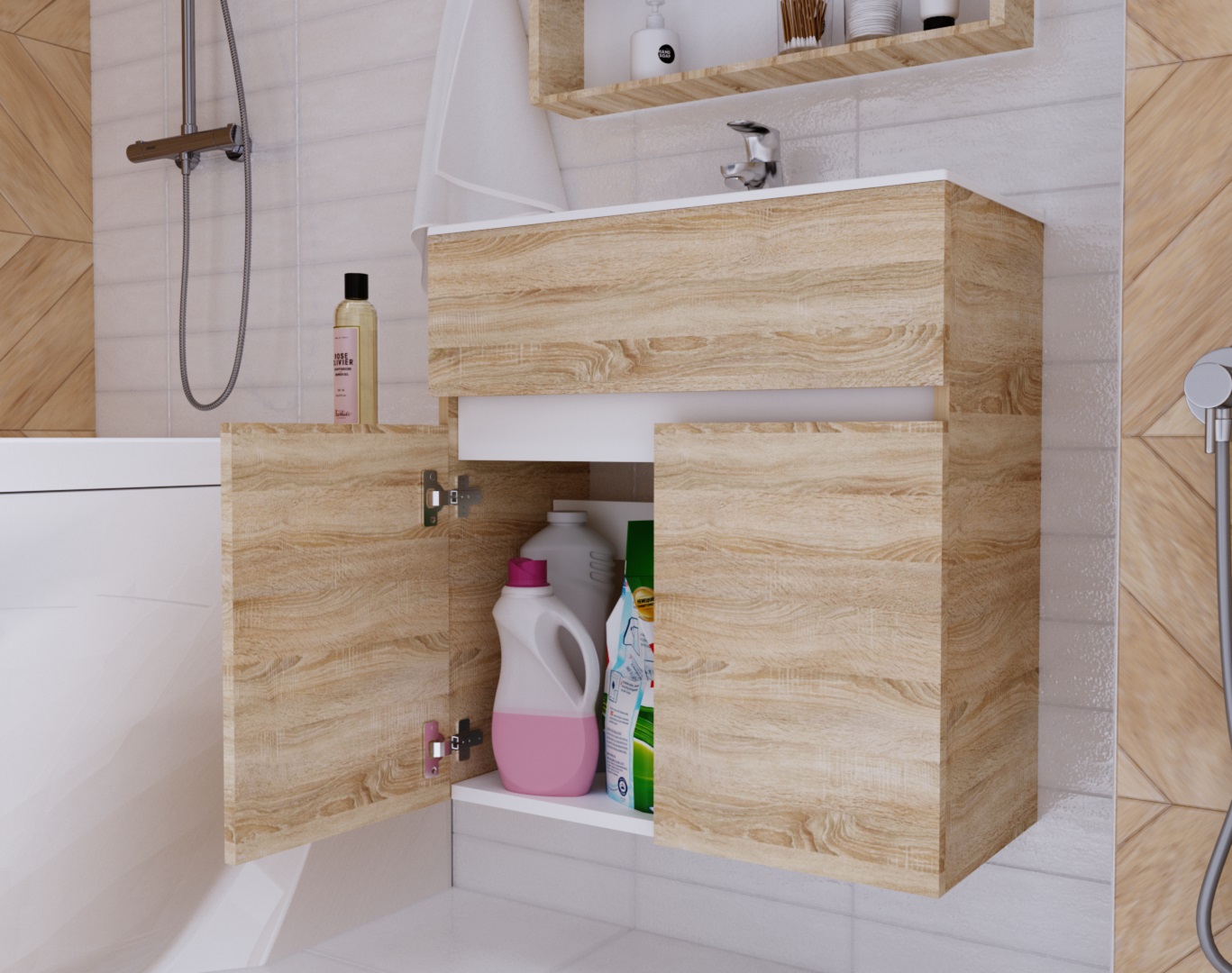 У75337 Тумба с раковиной Mira 60П 2д. Дуб Сонома 1 Marka MIRA - Вид №4