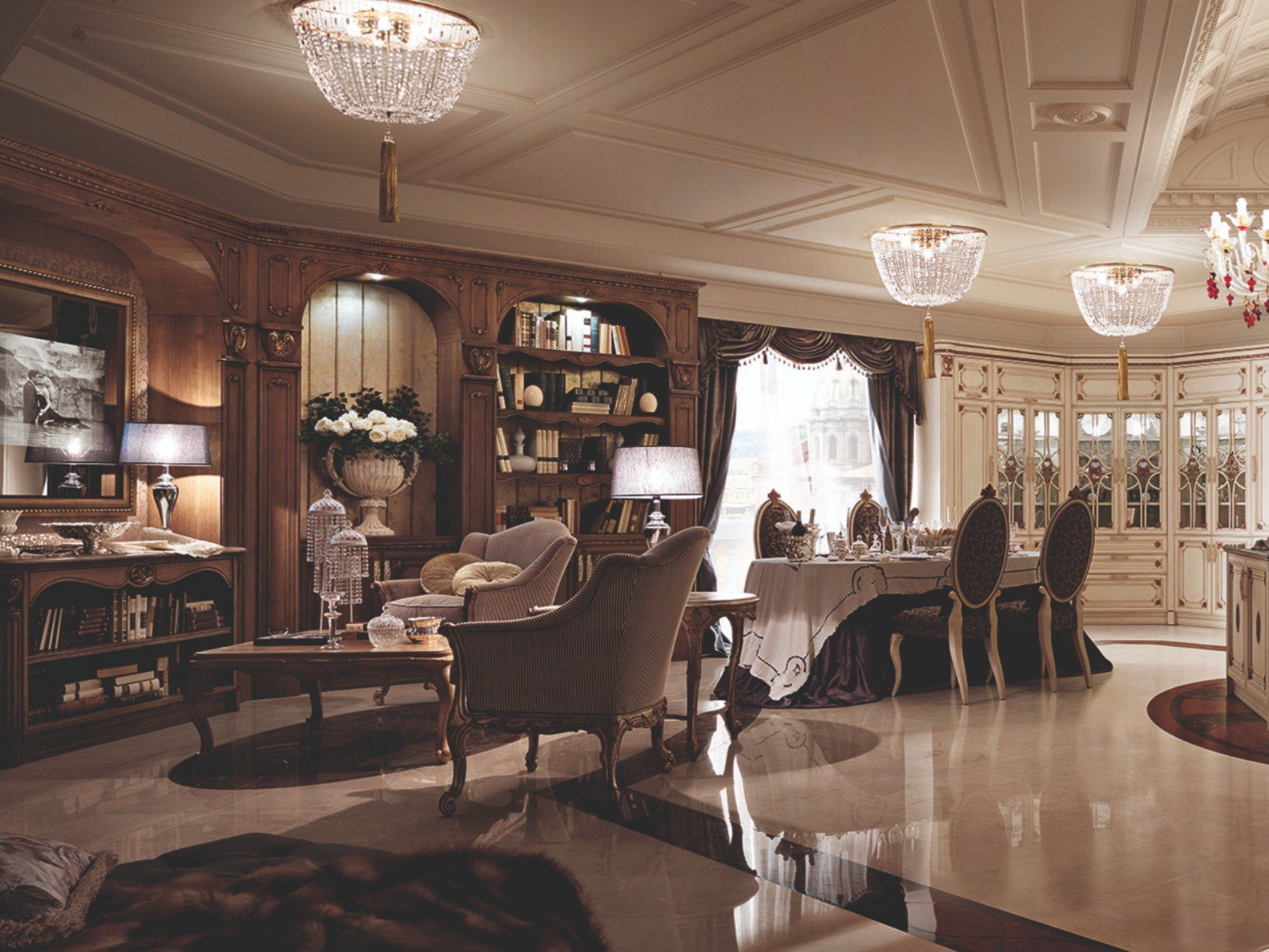 Изготовленная на заказ стена из грецкого ореха с камином Martini Interiors FIRENZE ARCH-00005763