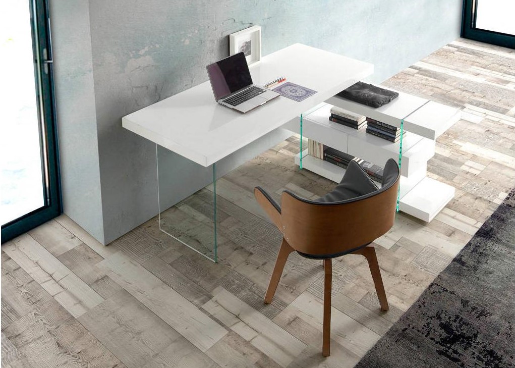 Письменный стол белый с полками и прозрачными ножками Decora ANGEL CERDA  147534 Белый;коричневый  - Вид №1