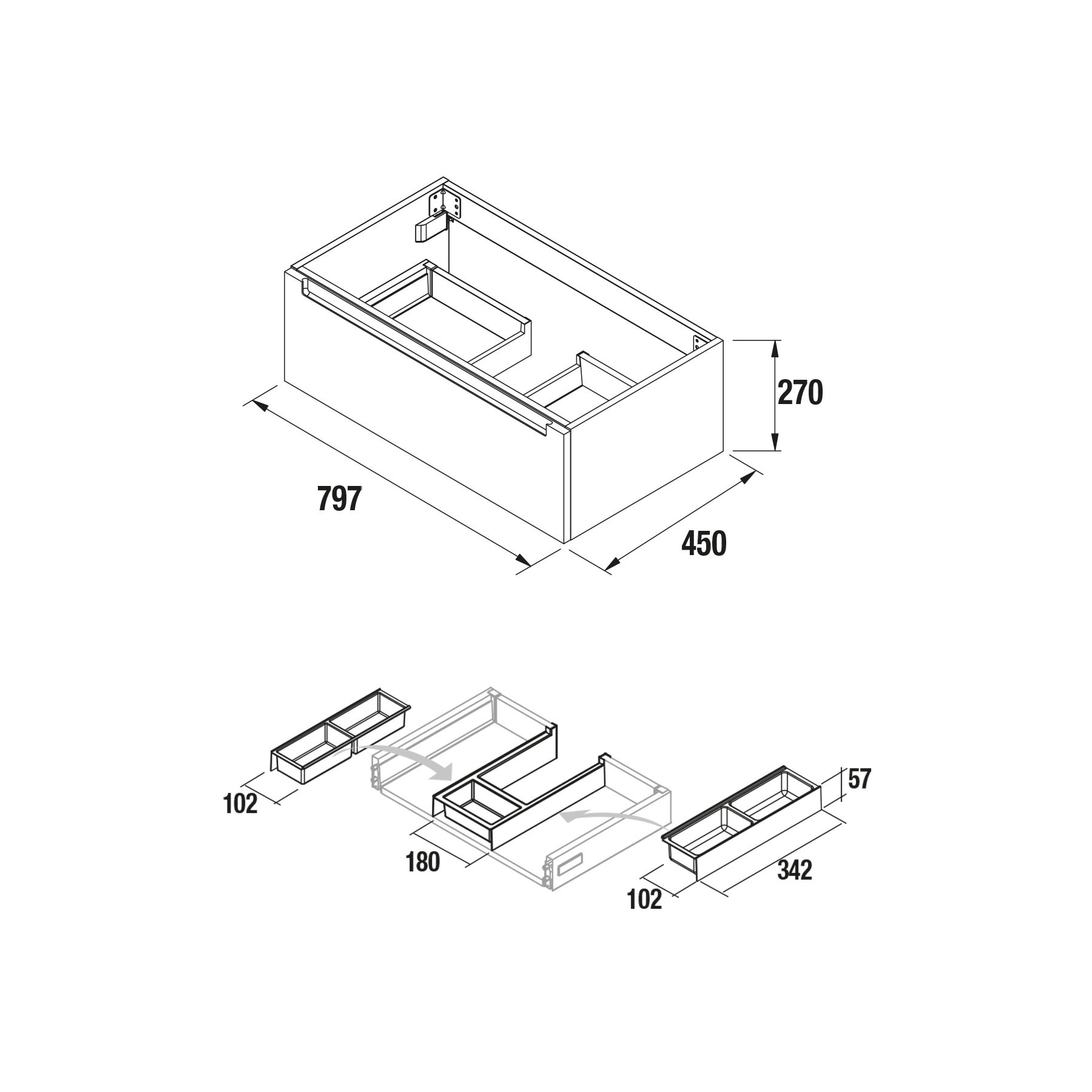 26655 SALGAR Мебель под умывальник MONTERREY 800 1 металлический ящик GLOSS GREY 797 x 270 x 450 мм Глянцевый серый  - Вид №2