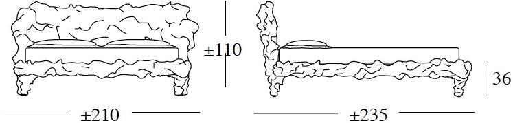 edra Двуспальная кровать из кожи с обитым изголовьем Grinza Grzb50 - Вид №3