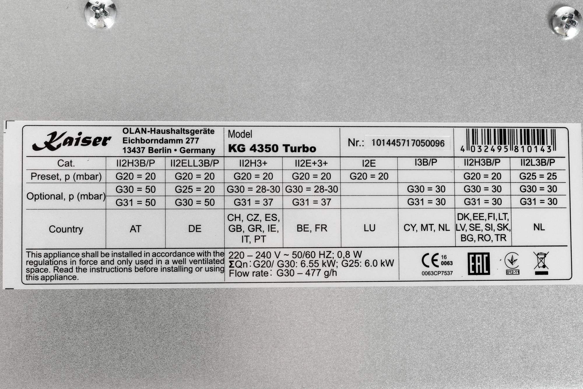 1110841 Газовая варочная поверхность Kaiser KG 4350 Turbo STDN-0126180 - Вид №7