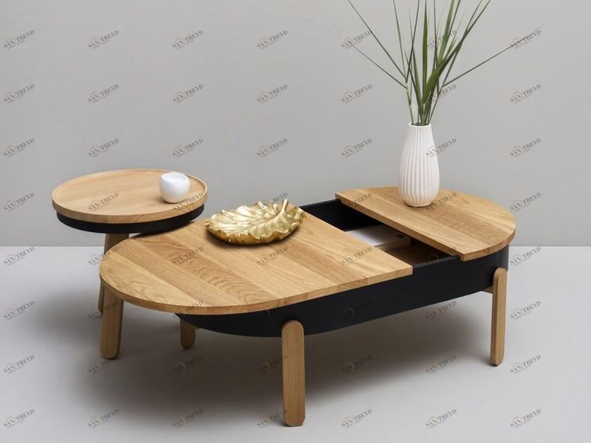 Woodendot Овальный журнальный столик из дуба со встроенным ящиком sun-id-1382926