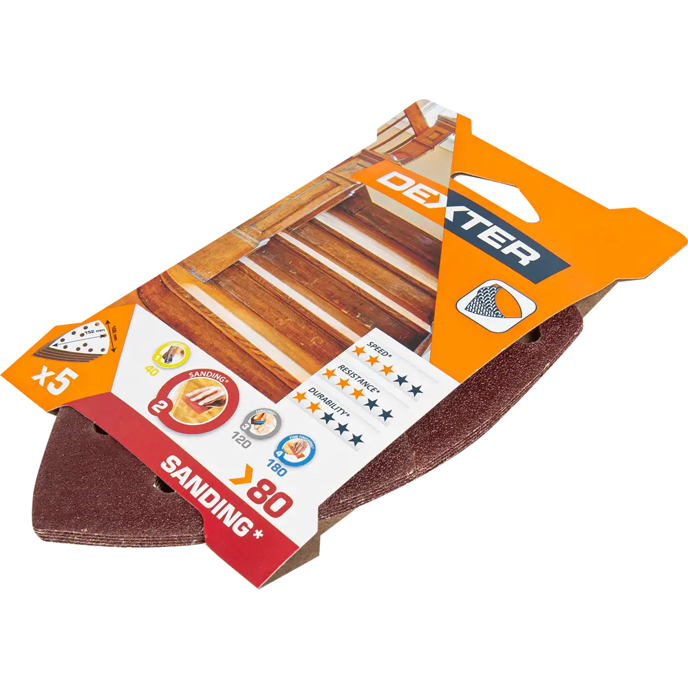DEXTER Шлифовальные листы P80 для грубой обработки дерева, 5 шт 80126170 STLM-1574210 - Вид №2
