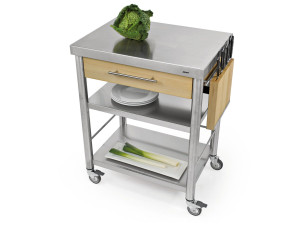 Отдельно стоящий кухонный модуль из нержавеющей стали и дерева