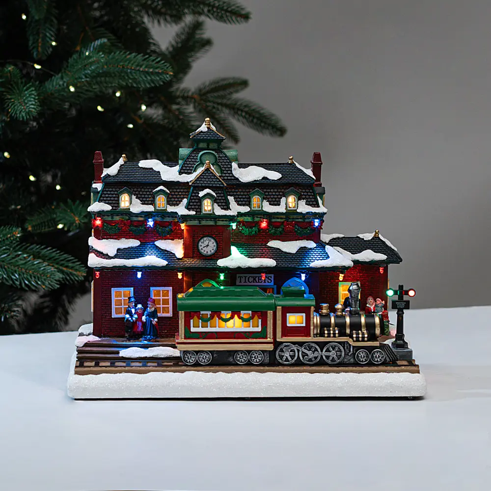 89368025 Декоративная фигура Вокзал с поездом пластик STLM-1348647 Santreyd Christmas