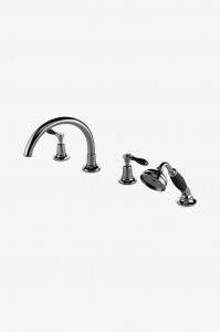 EATF54 Скрытый наполнитель для ванн Easton Classic на гусиной шее с ручным душем и рычажными ручками из черного фарфора Waterworks