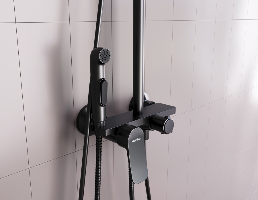 DX220910300 душевая система со смесителем-полкой: верхний душ 230мм ручной душ 120мм 1 реж Damixa Apollo - Вид №2