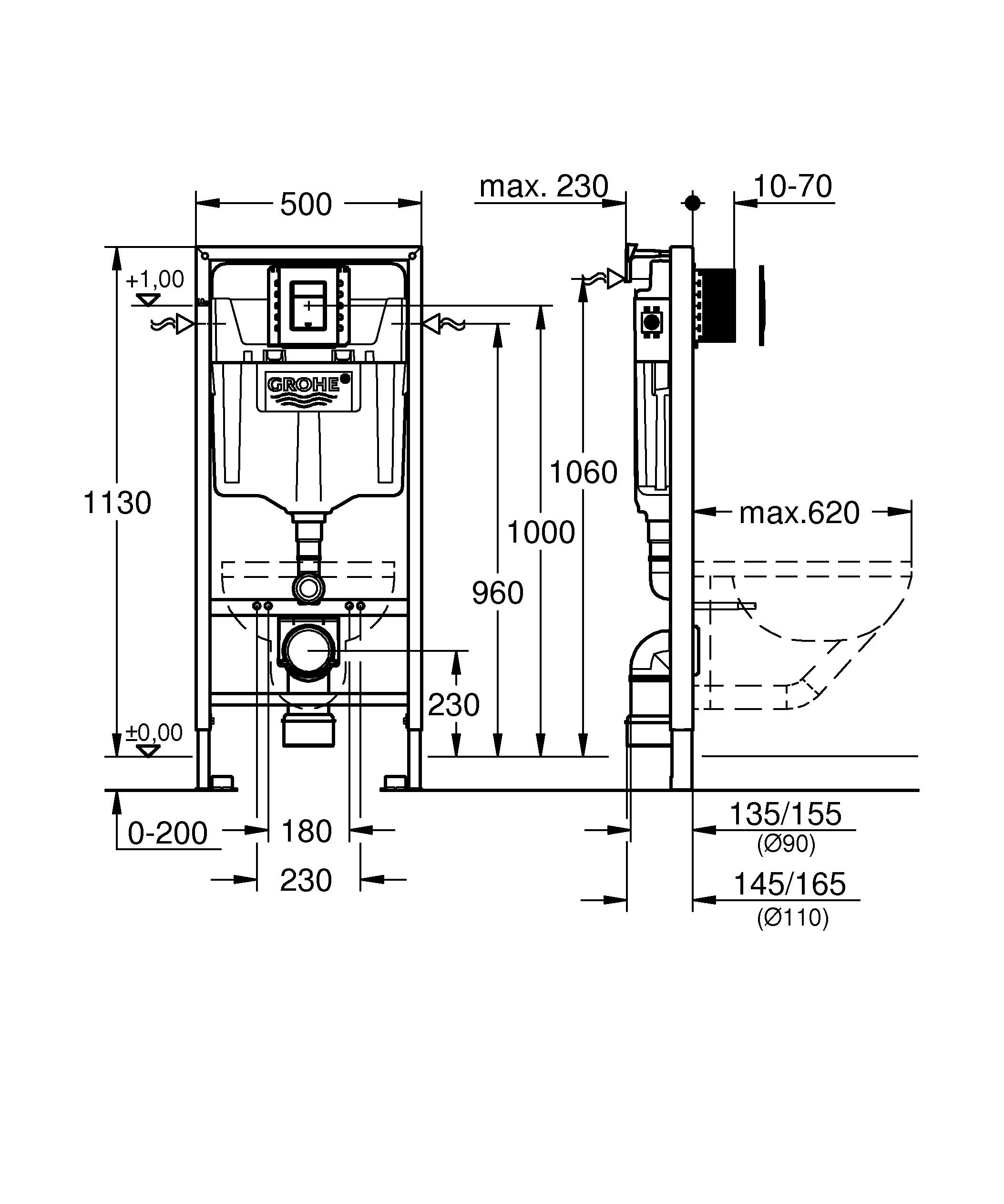 Набор GROHE Rapid SL 5 в 1 в сборе, для подвесного унитаза, монтажная высота 1,13 м (39500000) - Вид №1