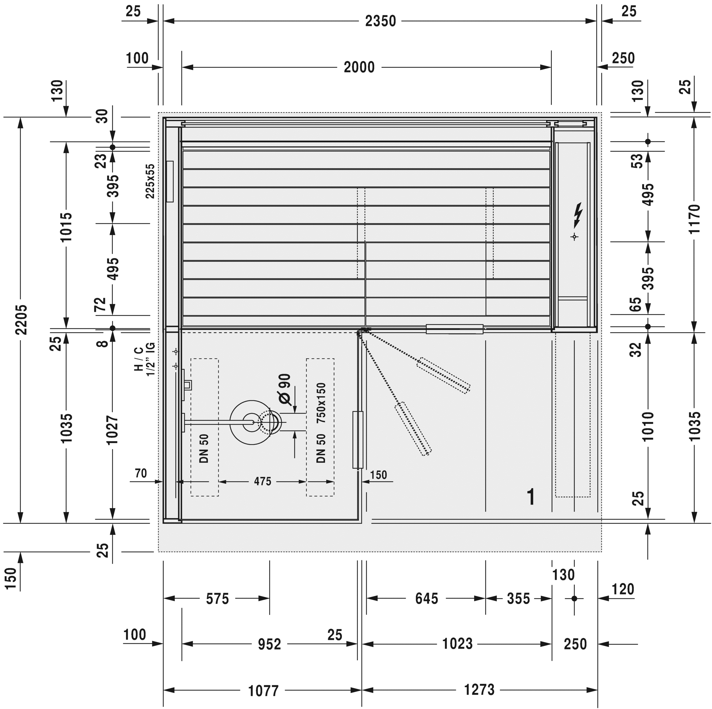 7503..002011000 Сауна Inipi Ama, пристенный и угловой вариант Inipi #7503 2350 x 2205 x 2220 мм Белый глянцевый декор Duravit  - Вид №6