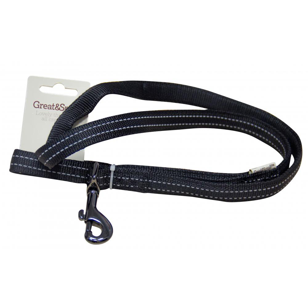 ПР0043609 Поводок для собак со светоотражающей острочкой 25х750мм нейлон черный Great&Small 