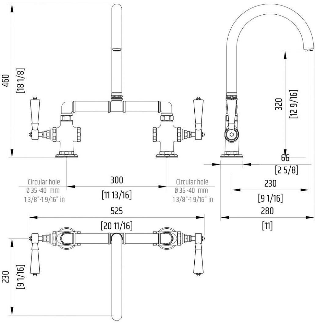 Officine Gullo Смеситель для кухни с двумя отверстиями из латуни для настенного монтажа sun-id-1497525 - Вид №3