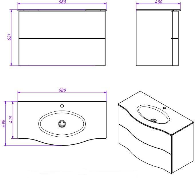 Мебель для ванной CEZARES PETALO-1000-2C-SO-BL-P  - Вид №4