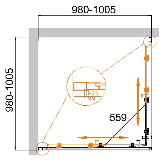 Душевой уголок CEZARES MOLVENO-A-2-100-C-Cr-IV - Вид №3