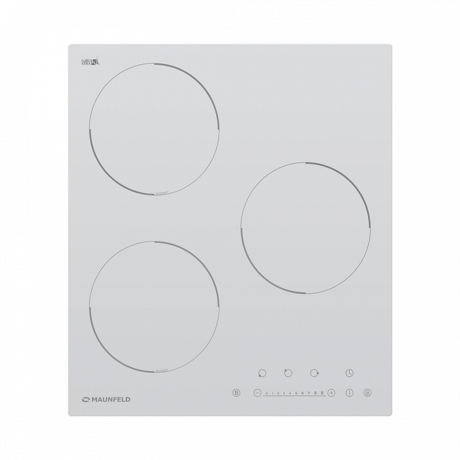 EVI.453-WH Электрическая индукционная панель evi.453-bk/ индукция,45 см, 3 конфорки, сенсорное управление, белый цвет Maunfeld Santreyd 