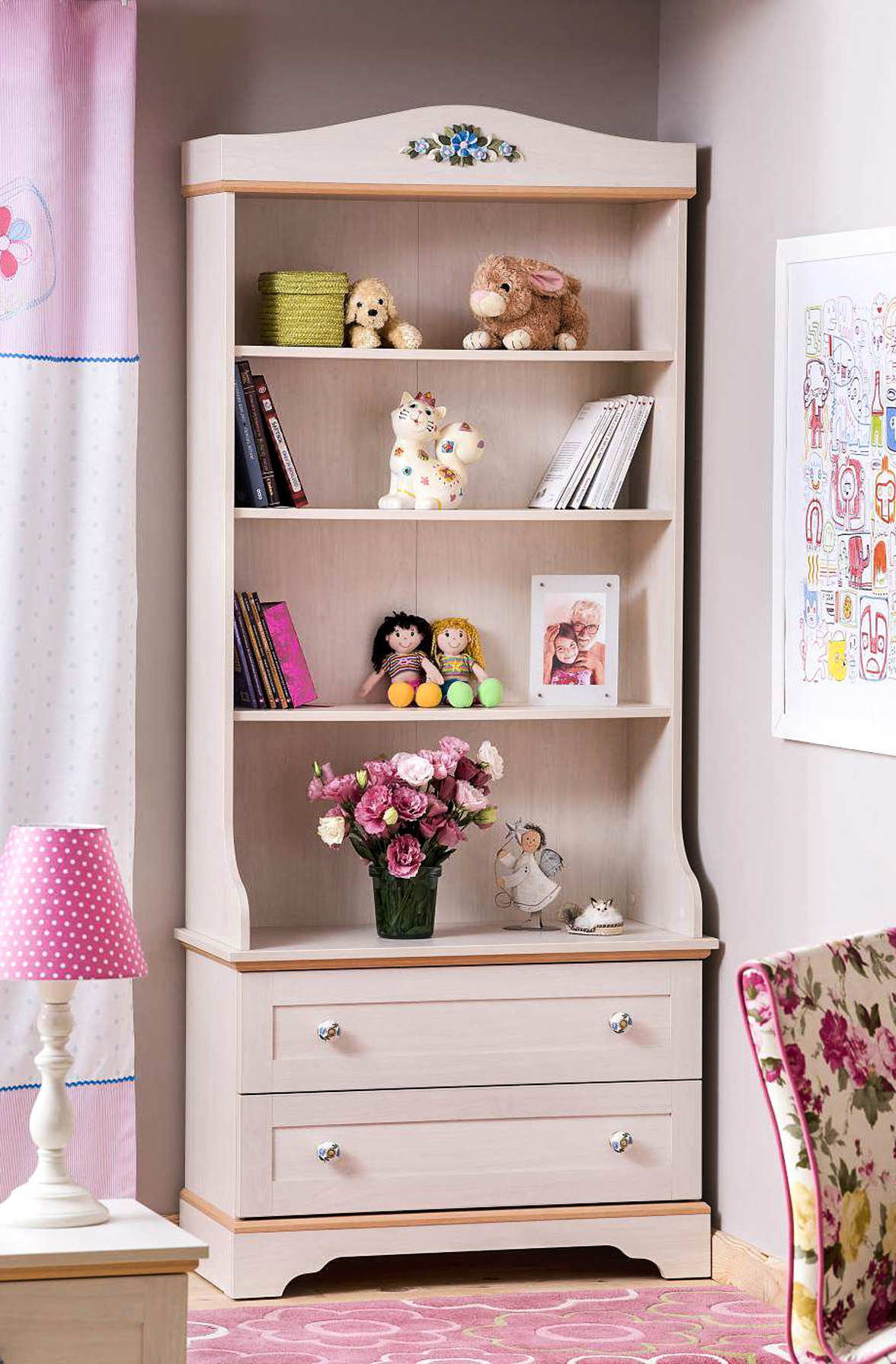 Стеллаж для книг с 2 ящиками беленый дуб Flora CILEK FLORA 00-3832191 Бежевый Santreyd - Вид №3