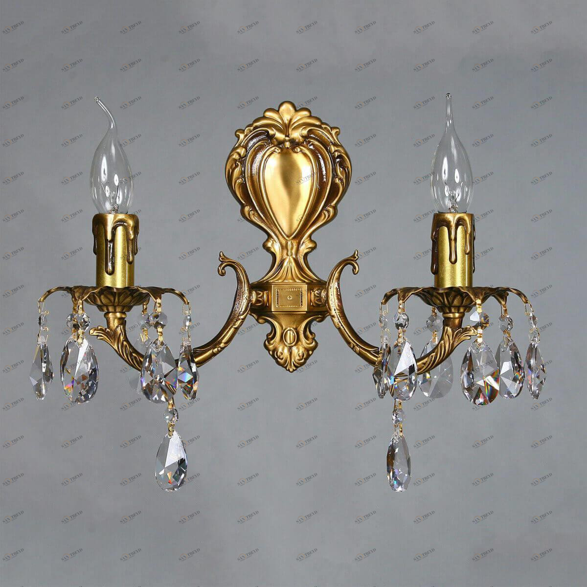 Бра светодиодное хрустальное на 2 лампы бронзовое Benisa 2226/2 AB Tear Drop AMBIENTE СВЕЧА 00-3931008 Бронза;прозрачный 