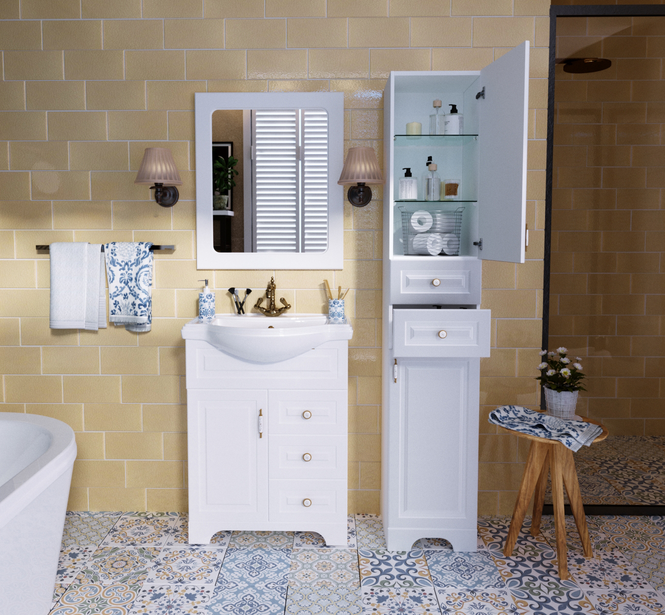 У94488 Тумба Прованс New 65Н 3в.я. 1д. Белый глянец 1 Marka Прованс - Вид №1