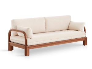 Диван-кровать из ткани и ротанга