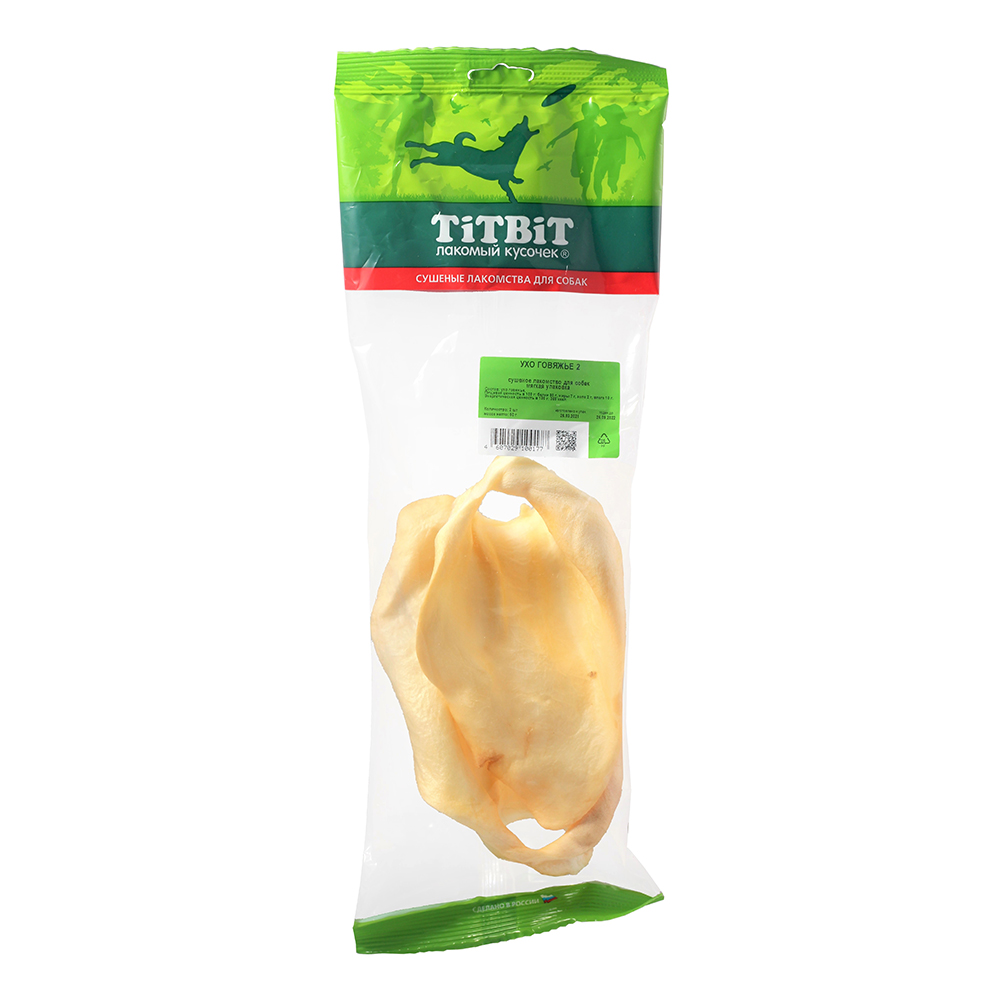 Т00009285 Лакомство для собак Ухо говяжье 2 TITBIT 