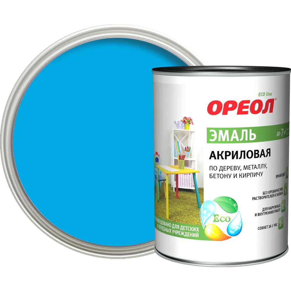Эмаль акриловая Ореол глянцевая цвет голубой 0.9 кг STLM-2137492