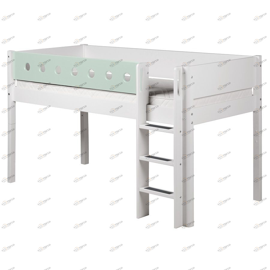 Кровать Flexa White с лестницей, 190 см, белая с мятным 801730819