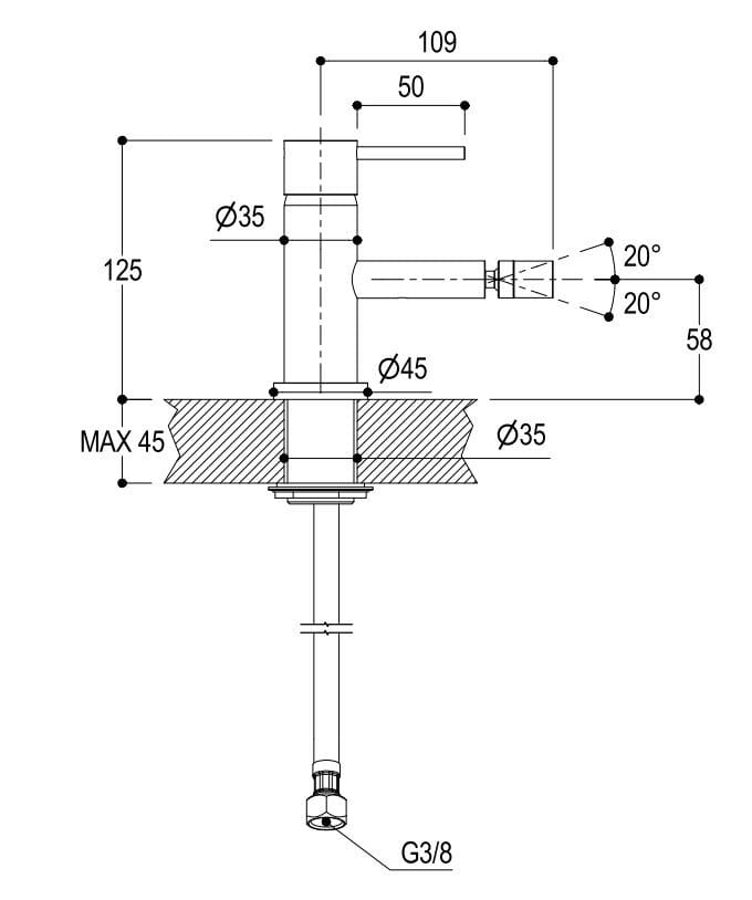 Однорычажный смеситель для биде из нержавеющей стали Ritmonio Diametro35 Inox ARCH-00032853 - Вид №2