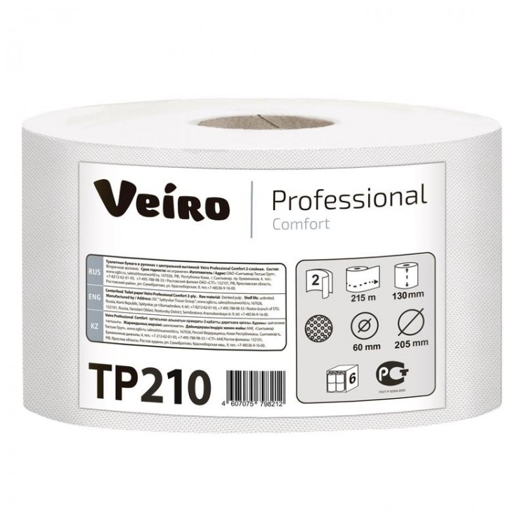 ТР210 Veiro Туалетная бумага в рулонах Veiro Professional Comfort ТР210 Q2 6 рулонов по 215 м 